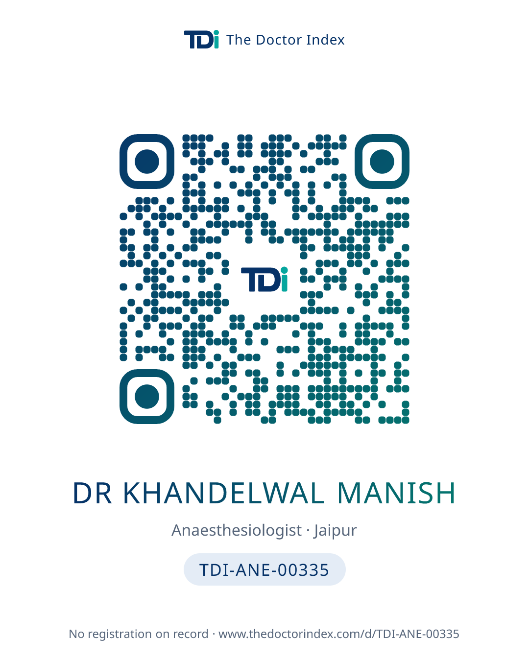 QR card for Dr Khandelwal Manish, TDI-ANE-00335