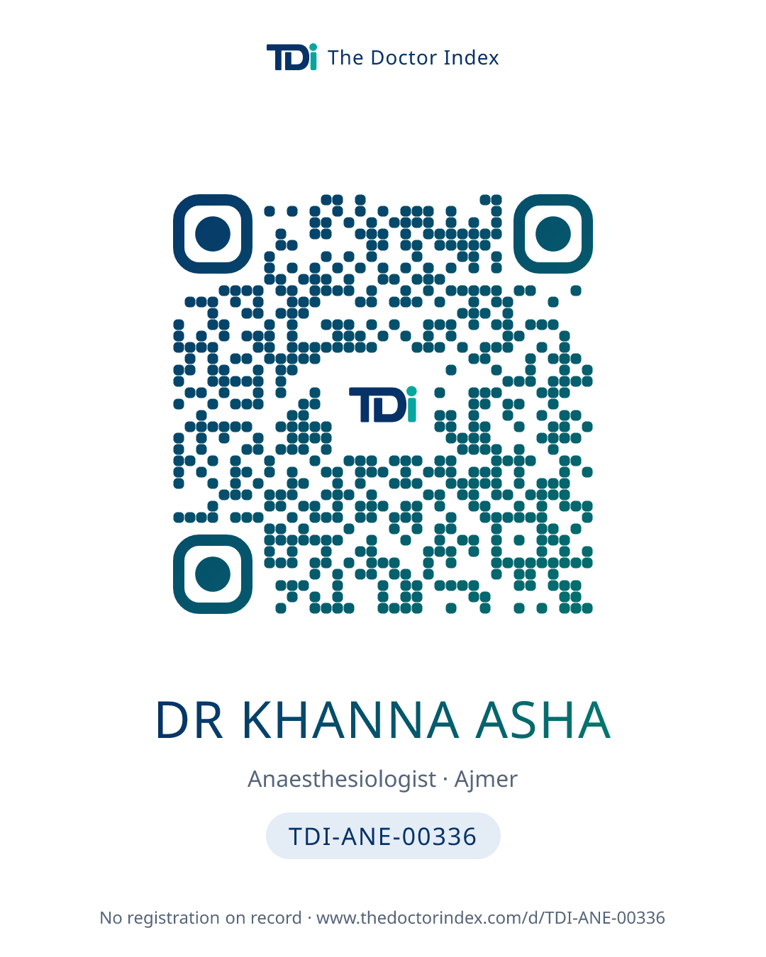QR card for Dr Khanna Asha, TDI-ANE-00336