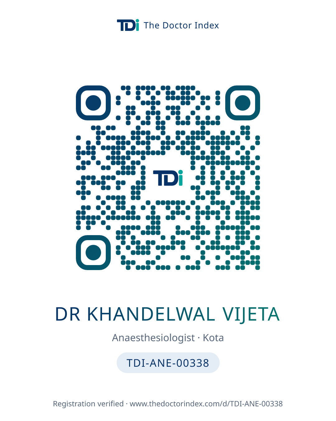 QR card for Dr Khandelwal Vijeta, TDI-ANE-00338