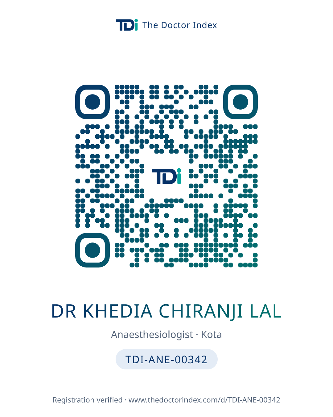 QR card for Dr Khedia Chiranji Lal, TDI-ANE-00342