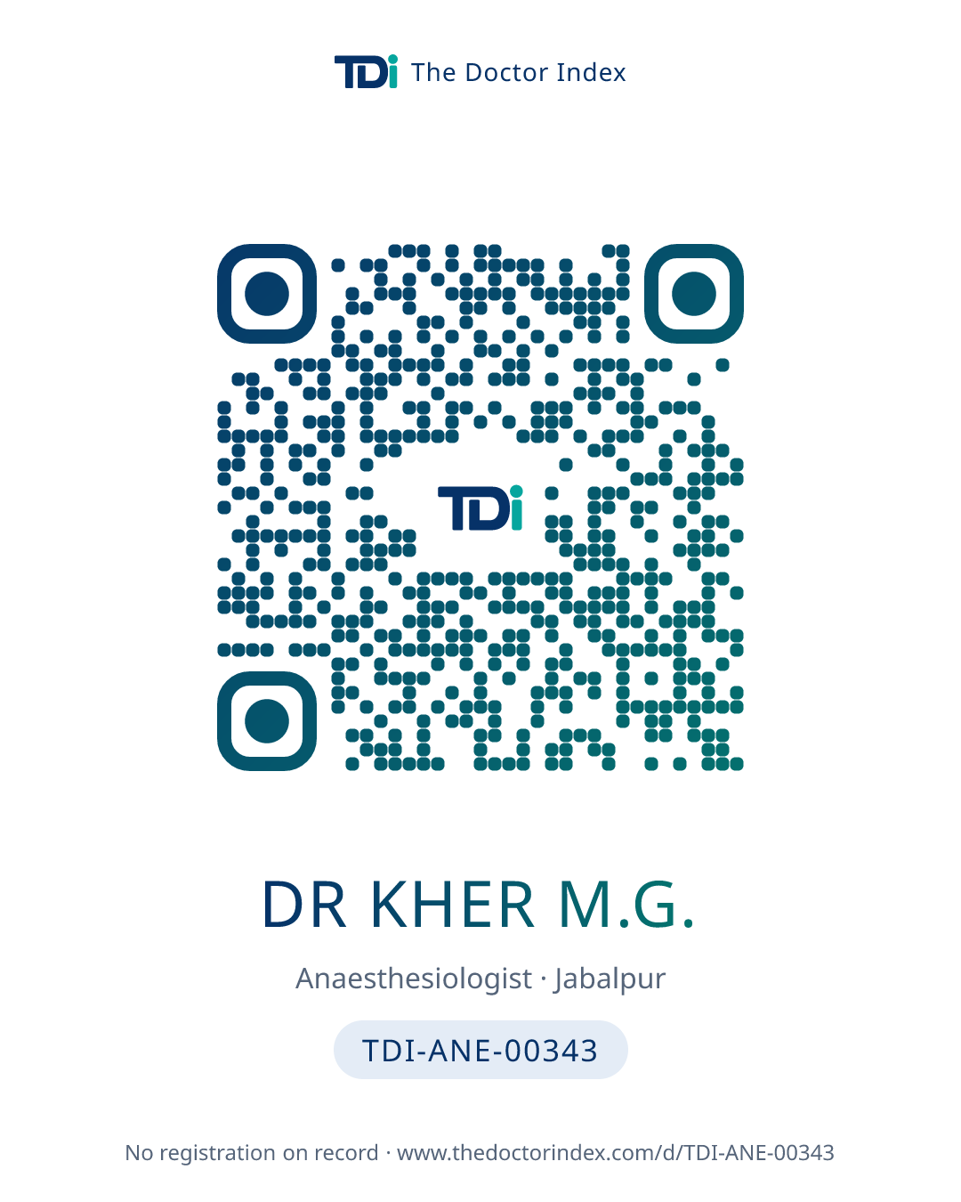 QR card for Dr Kher M.G., TDI-ANE-00343