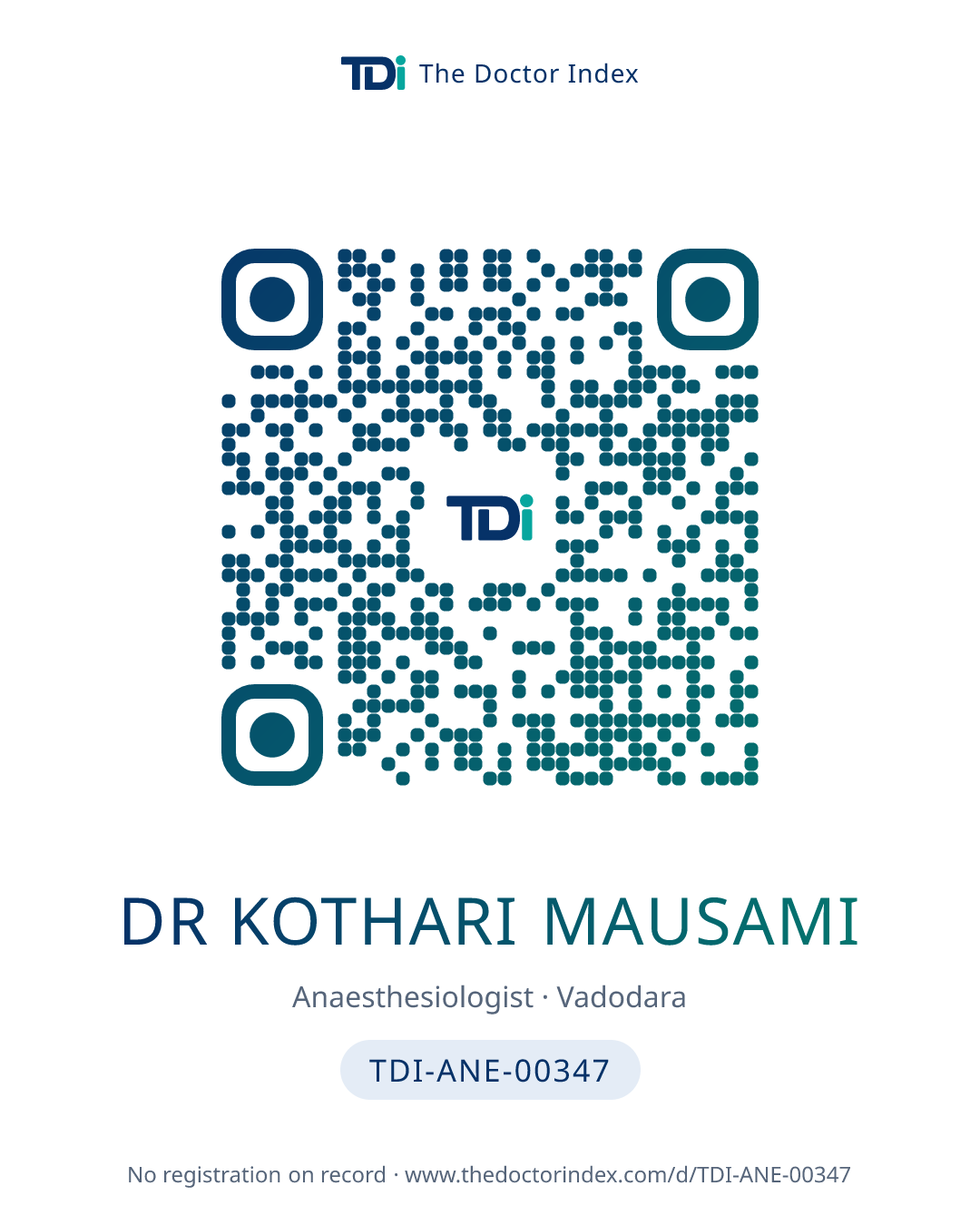 QR card for Dr Kothari Mausami, TDI-ANE-00347