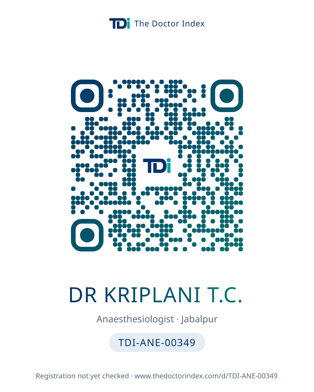 QR card for Dr Kriplani T.C., TDI-ANE-00349
