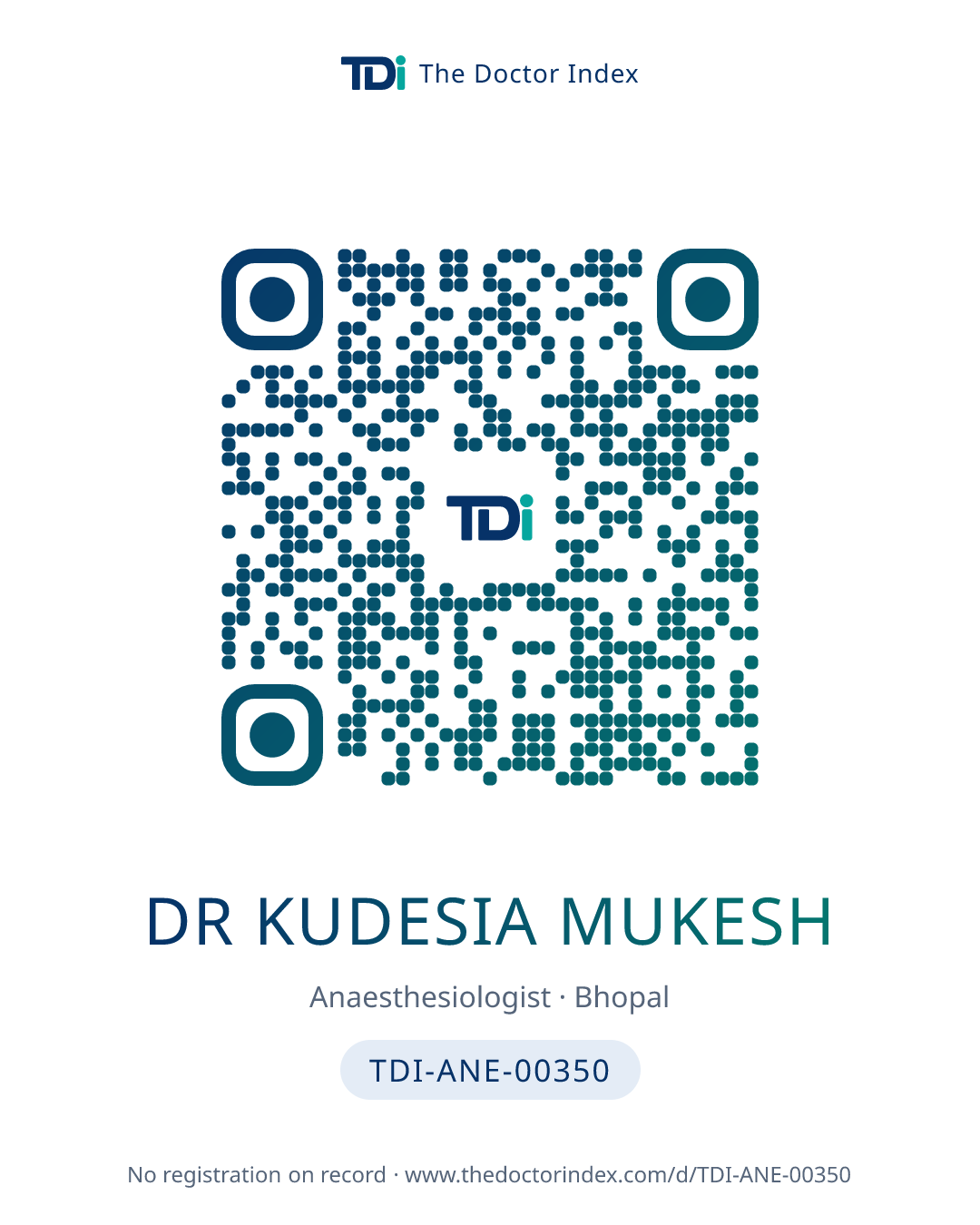 QR card for Dr Kudesia Mukesh, TDI-ANE-00350