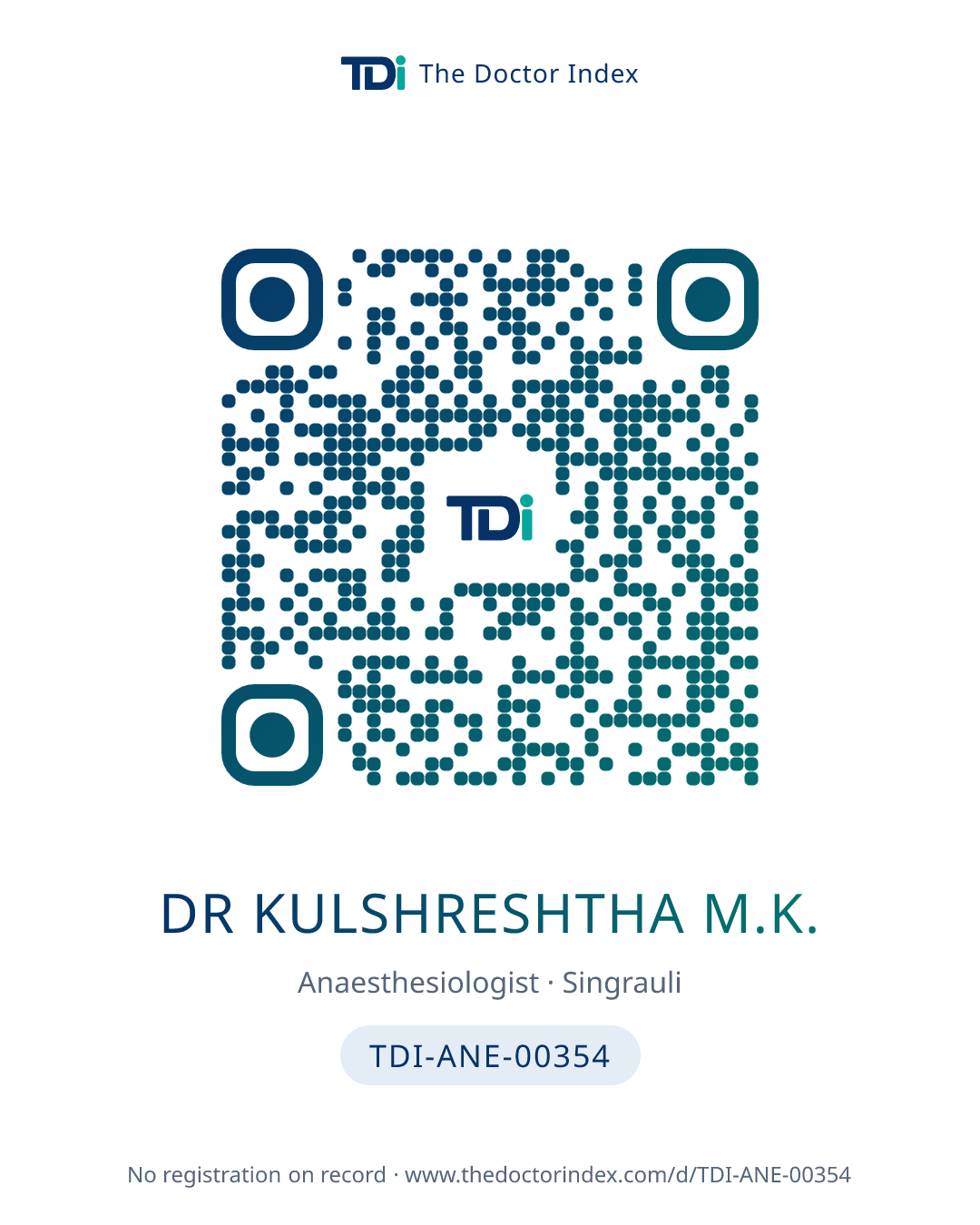 QR card for Dr Kulshreshtha M.K., TDI-ANE-00354