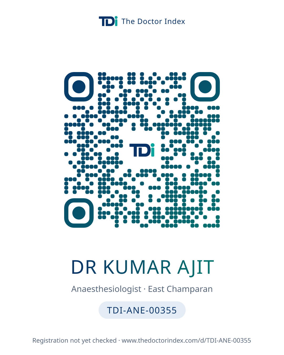 QR card for Dr Kumar Ajit, TDI-ANE-00355