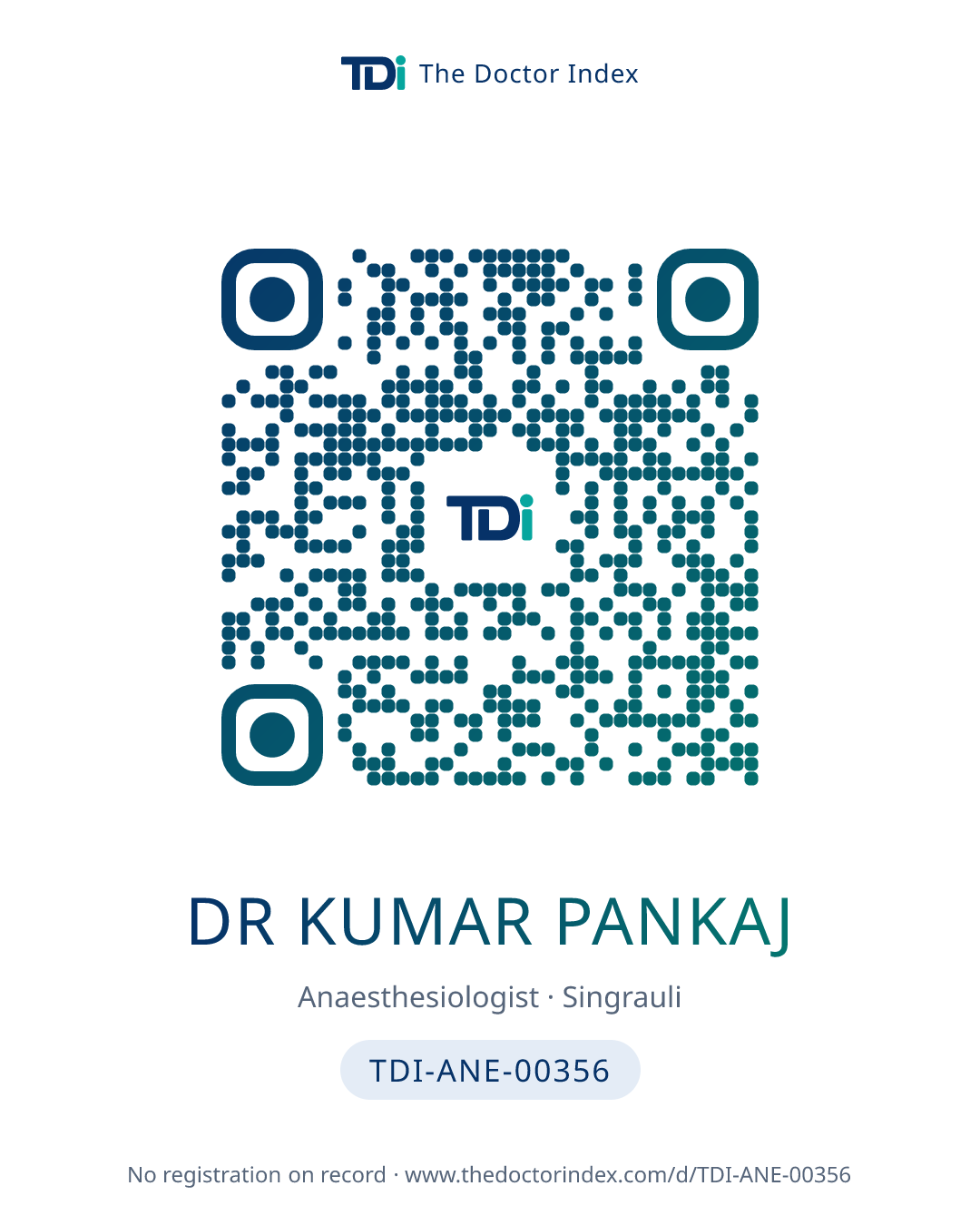 QR card for Dr Kumar Pankaj, TDI-ANE-00356
