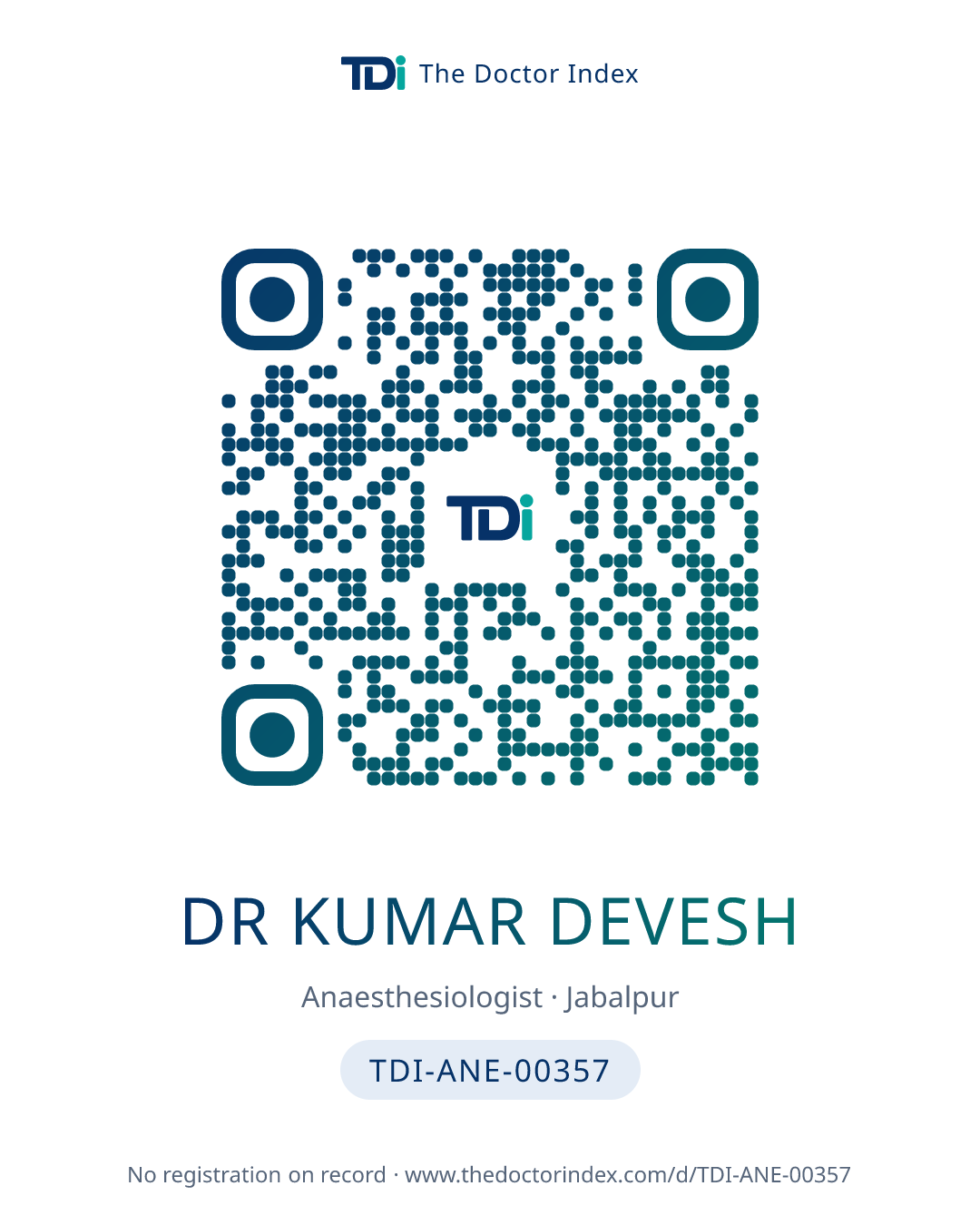 QR card for Dr Kumar Devesh, TDI-ANE-00357