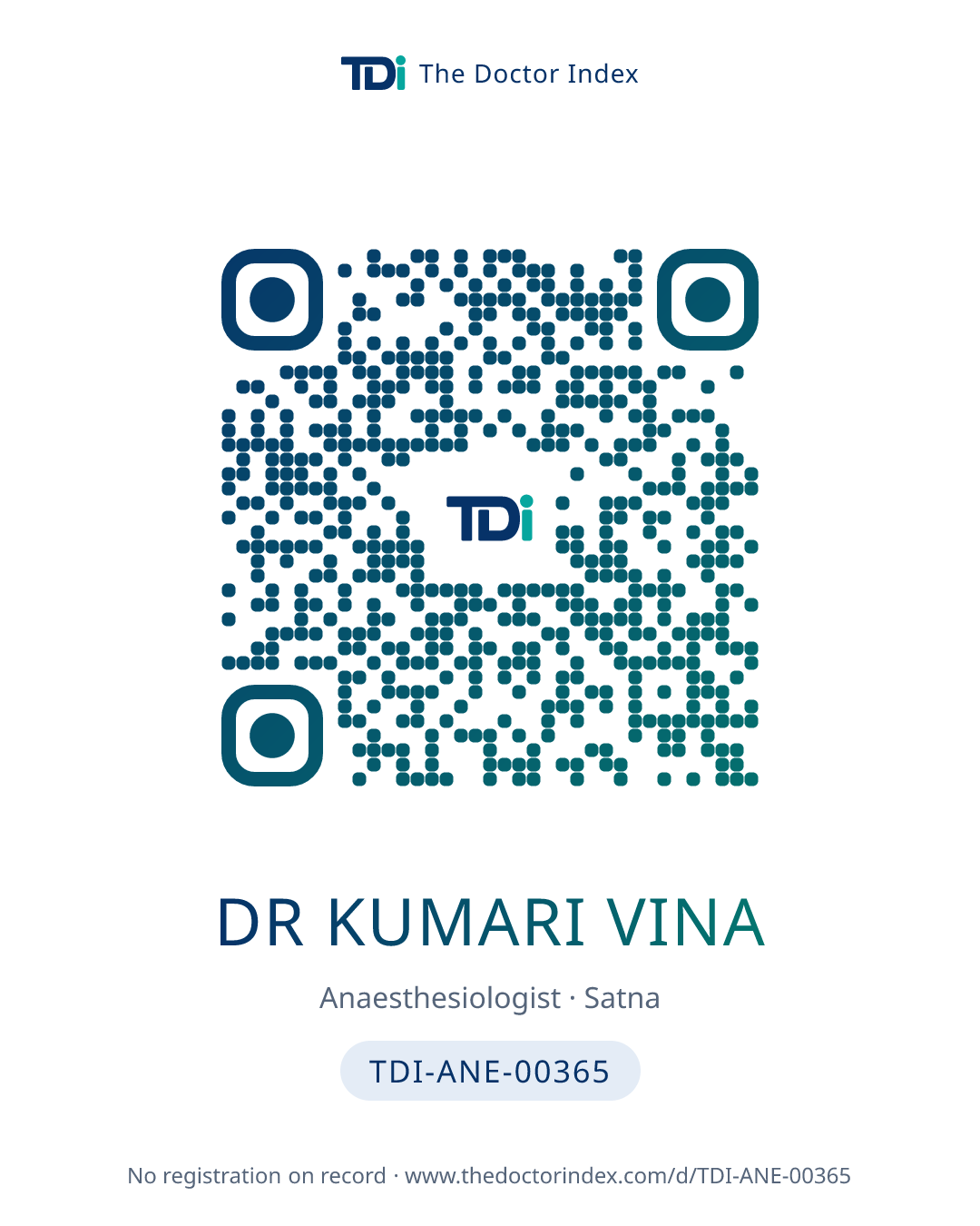 QR card for Dr Kumari Vina, TDI-ANE-00365