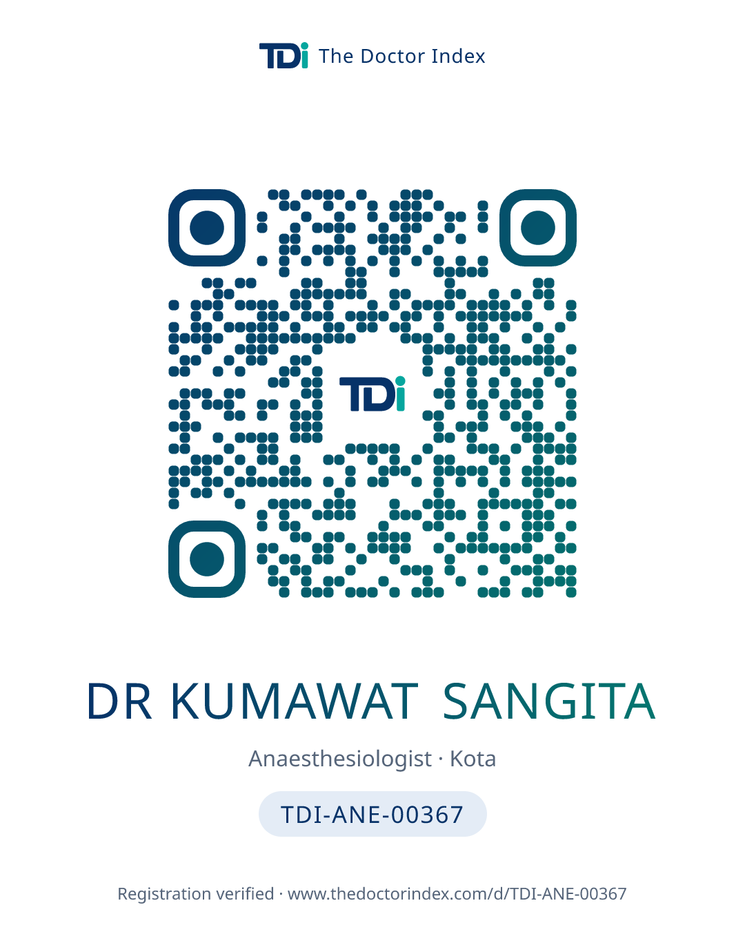 QR card for Dr Kumawat Sangita, TDI-ANE-00367