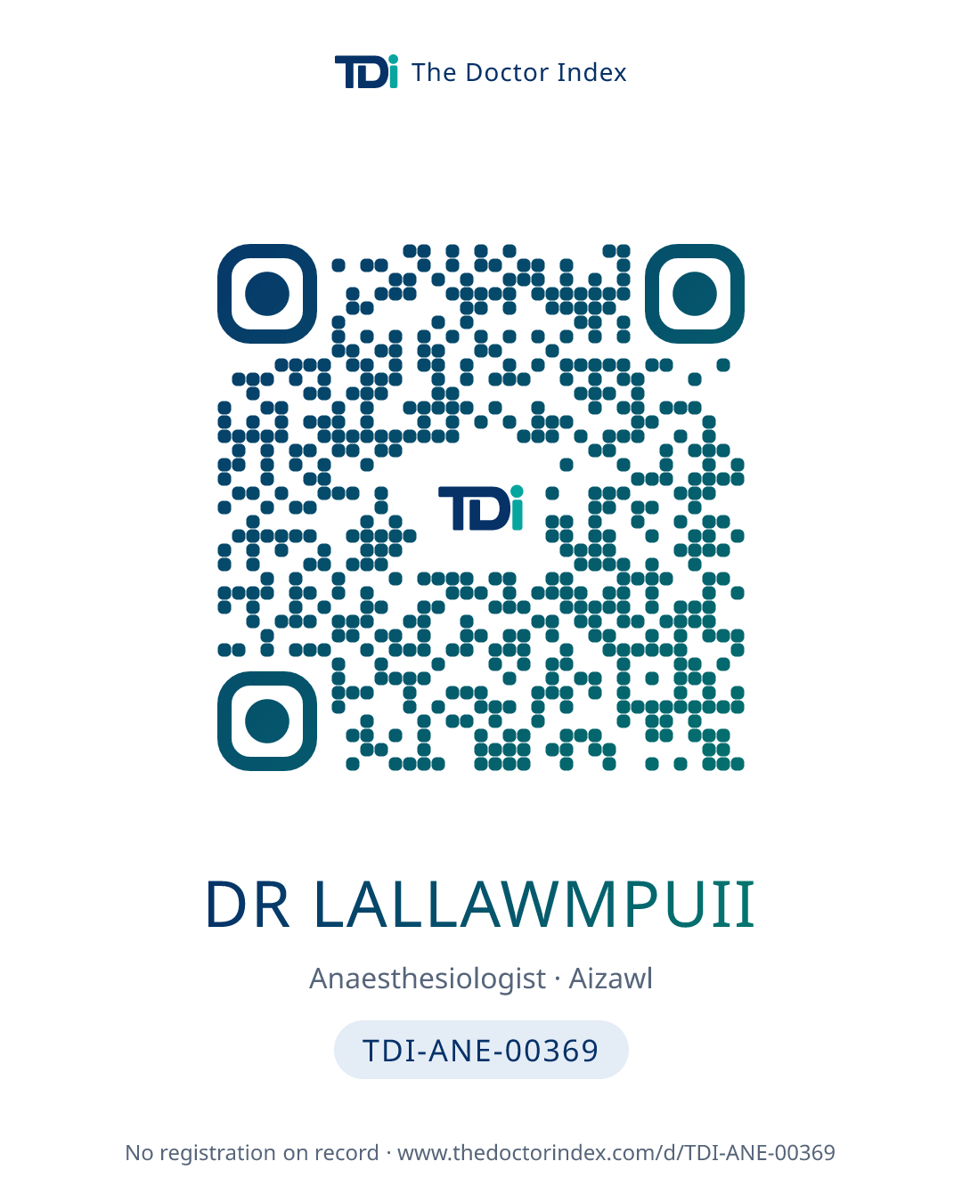 QR card for Dr Lallawmpuii, TDI-ANE-00369