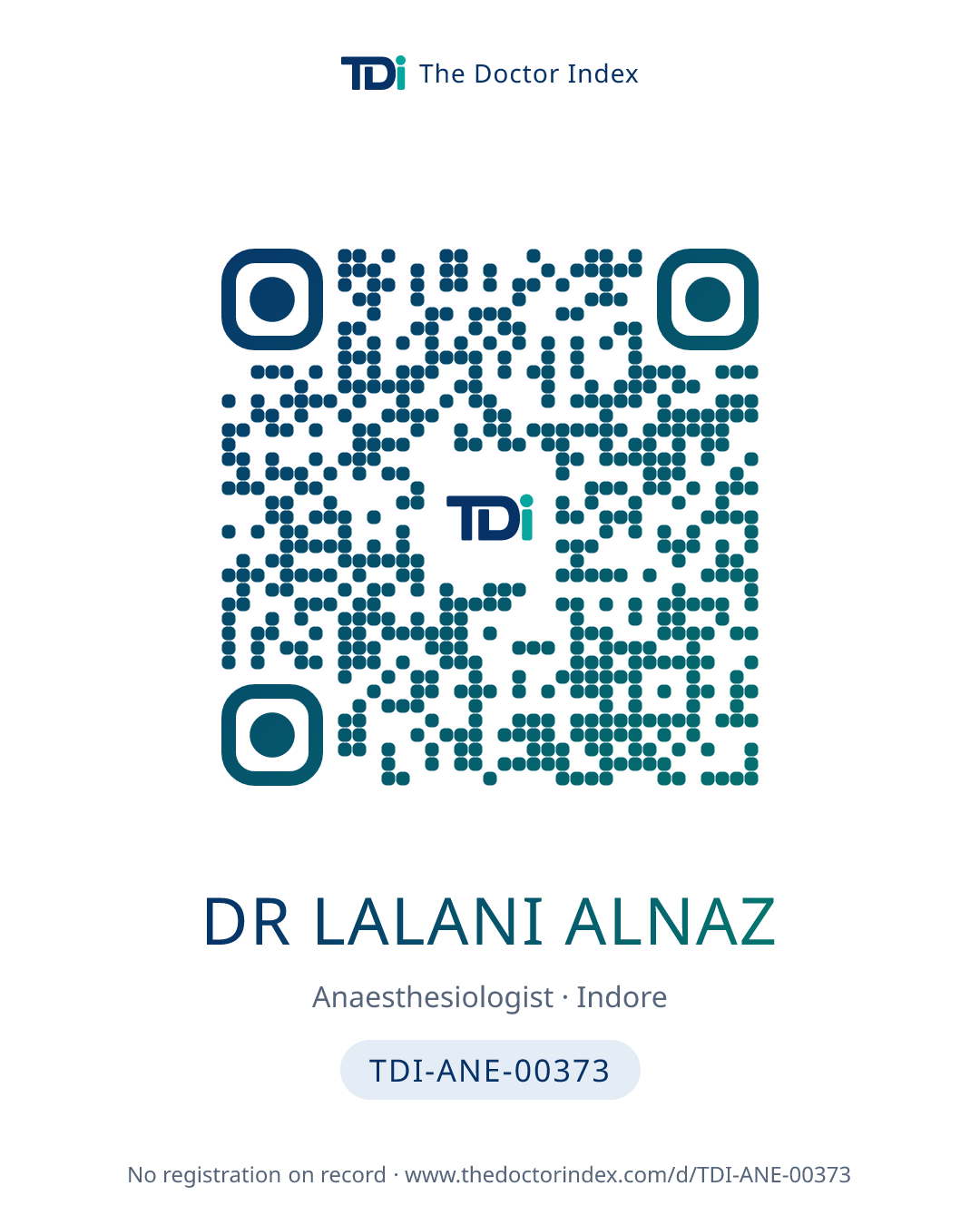 QR card for Dr Lalani Alnaz, TDI-ANE-00373