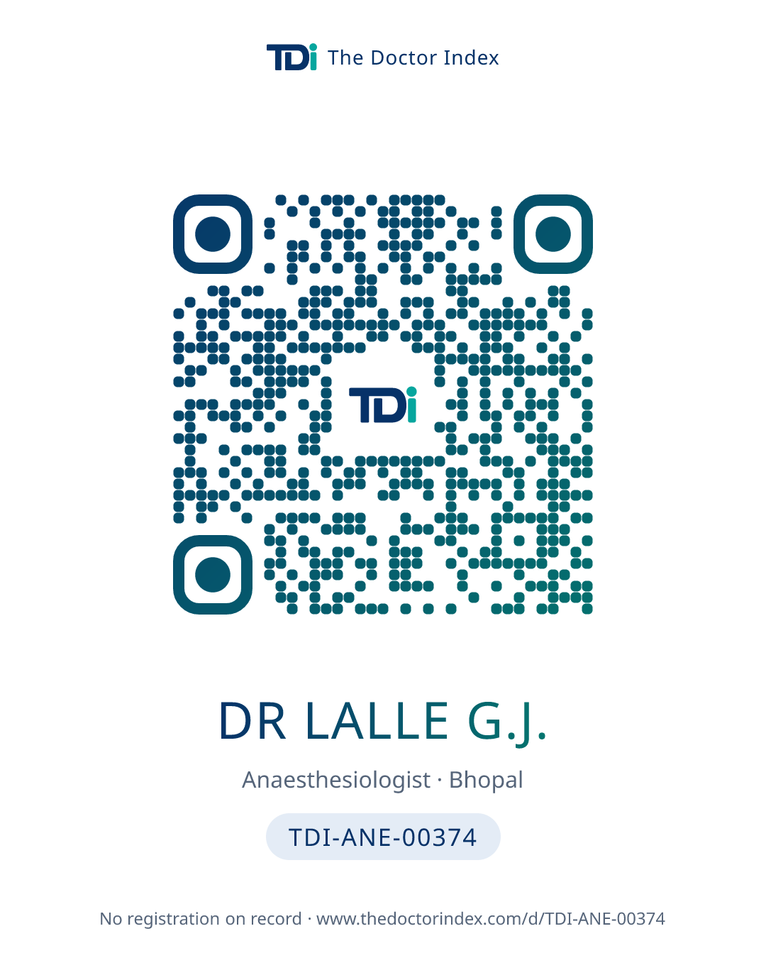 QR card for Dr Lalle G.J., TDI-ANE-00374