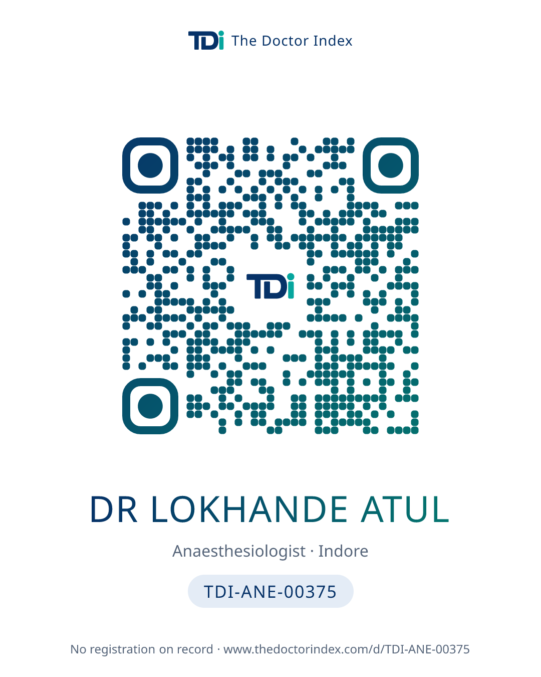 QR card for Dr Lokhande Atul, TDI-ANE-00375