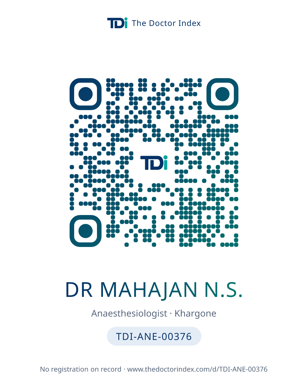 QR card for Dr Mahajan N.S., TDI-ANE-00376