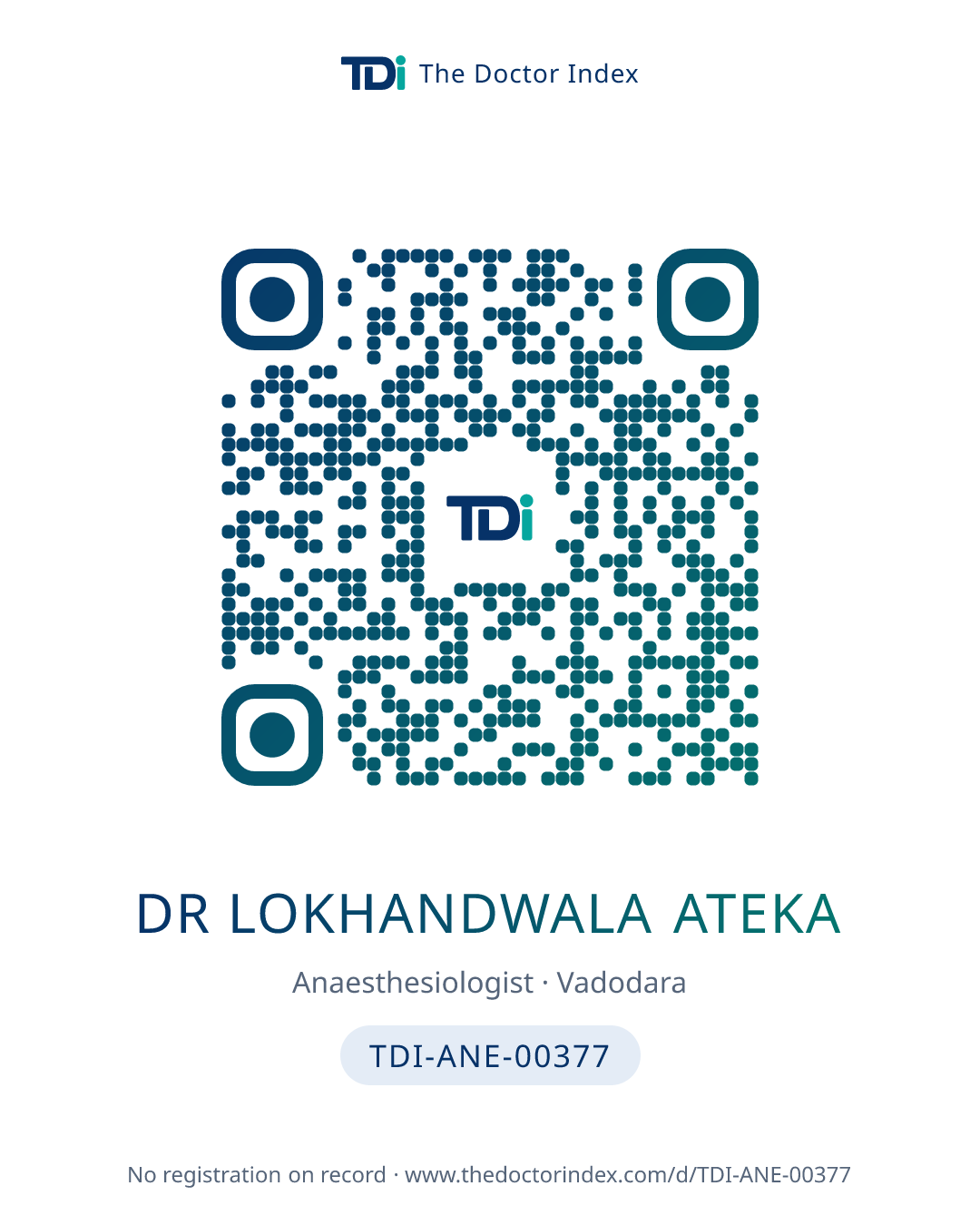 QR card for Dr Lokhandwala Ateka, TDI-ANE-00377