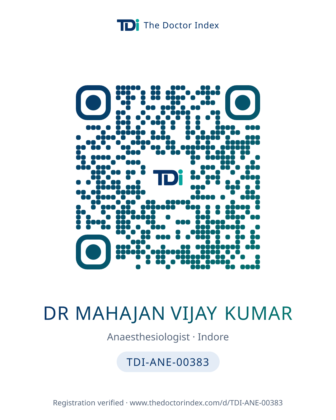 QR card for Dr Mahajan Vijay Kumar, TDI-ANE-00383