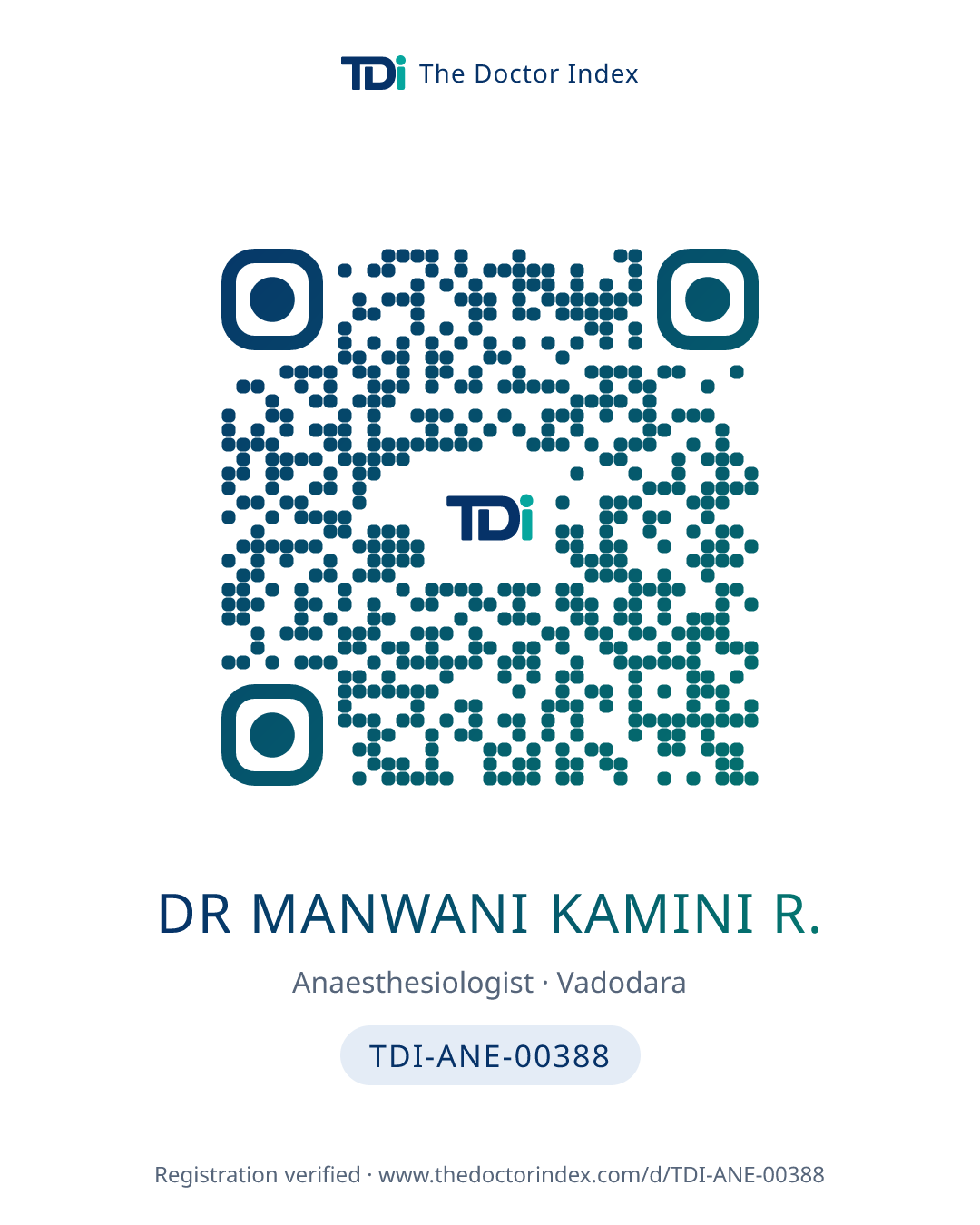 QR card for Dr Manwani Kamini R., TDI-ANE-00388
