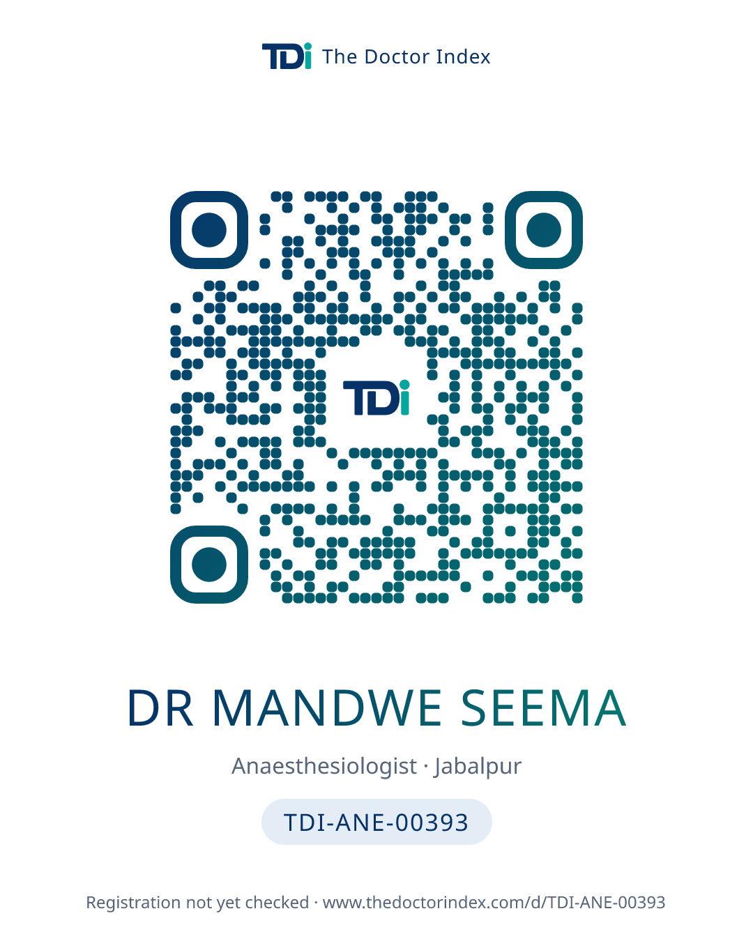 QR card for Dr Mandwe Seema, TDI-ANE-00393