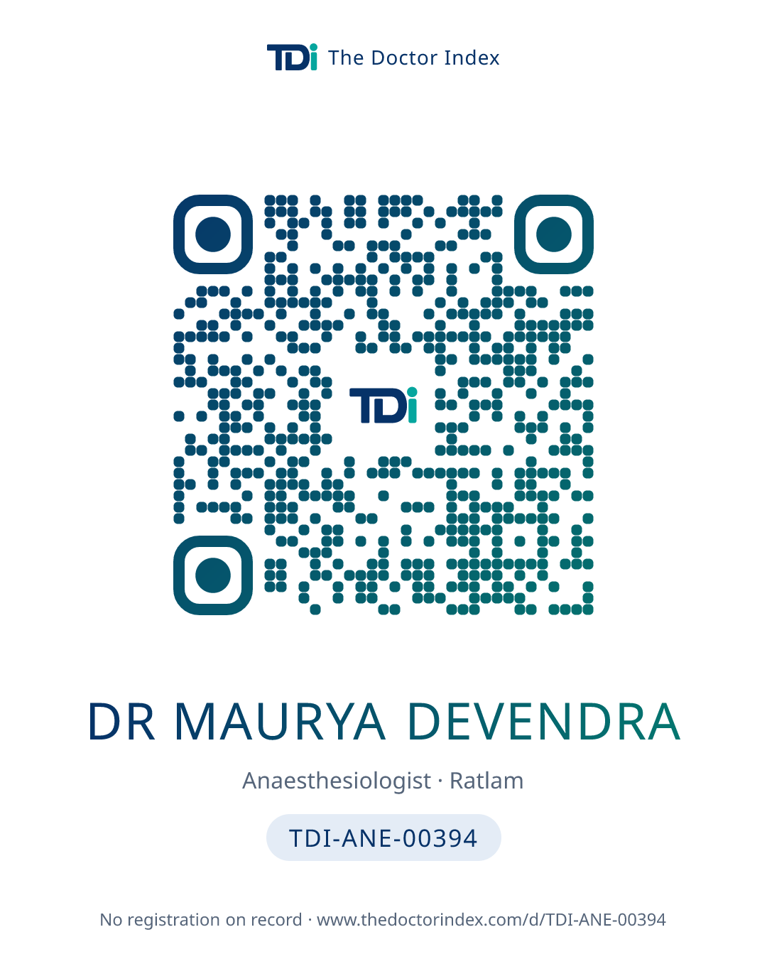 QR card for Dr Maurya Devendra, TDI-ANE-00394
