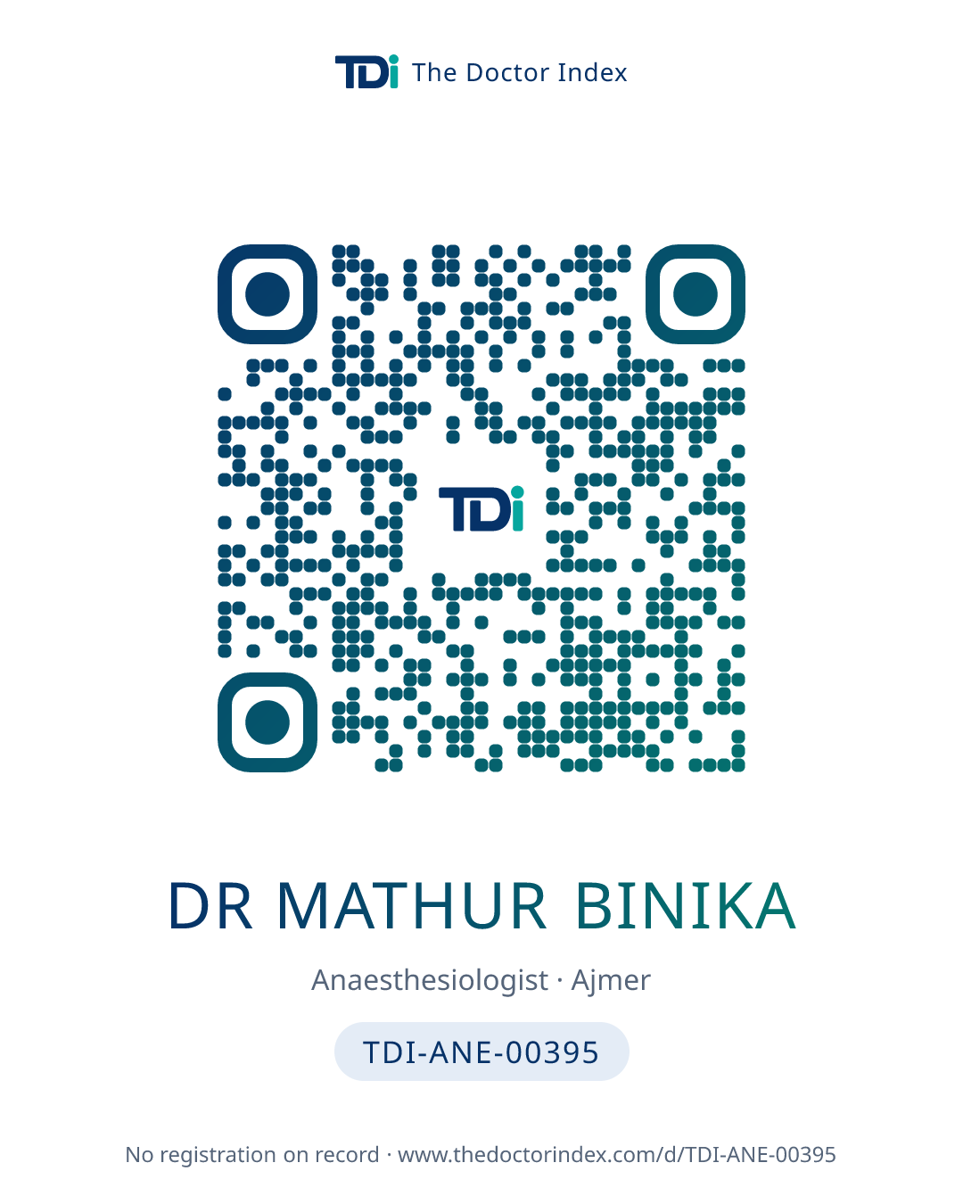 QR card for Dr Mathur Binika, TDI-ANE-00395