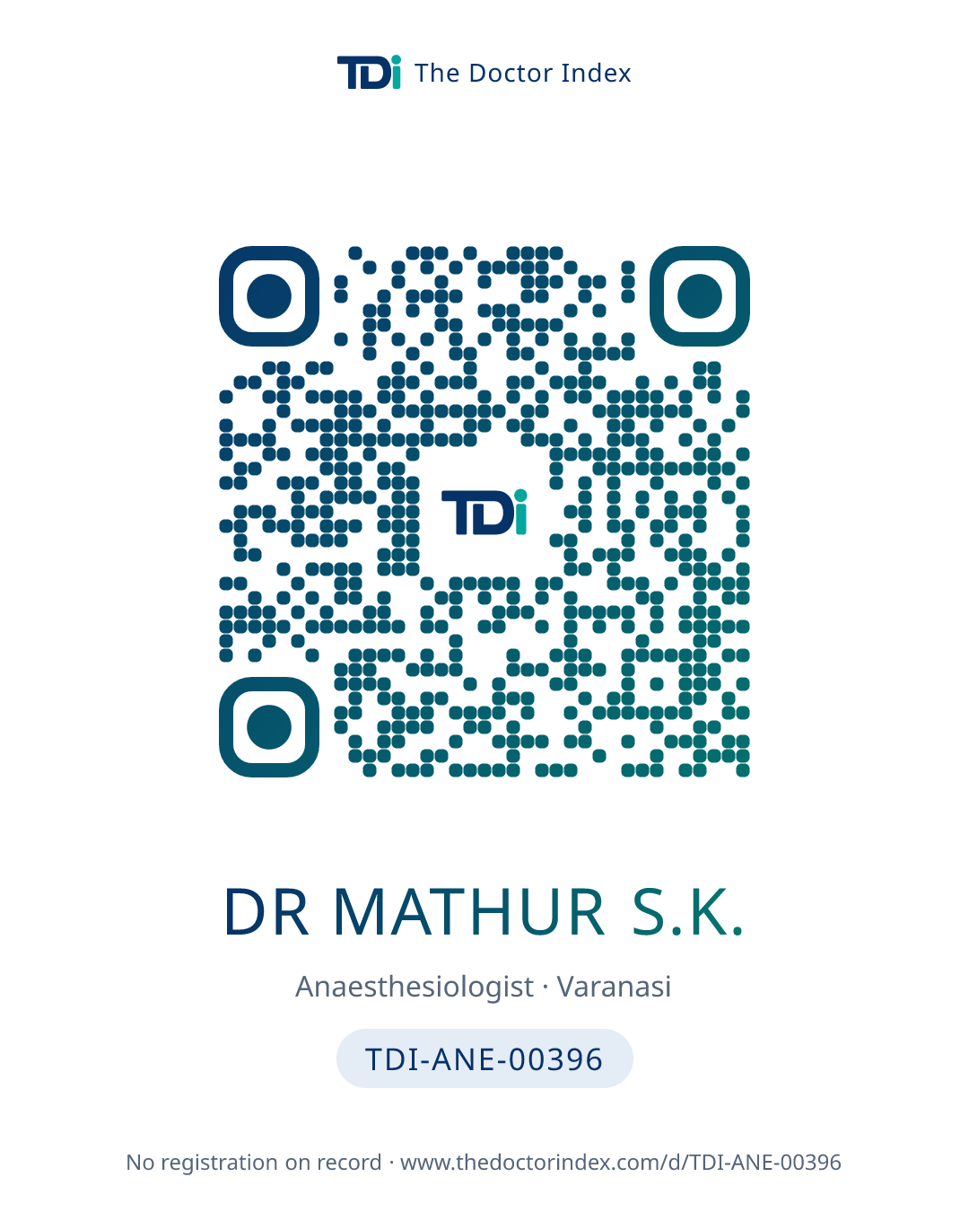 QR card for Dr Mathur S.K., TDI-ANE-00396