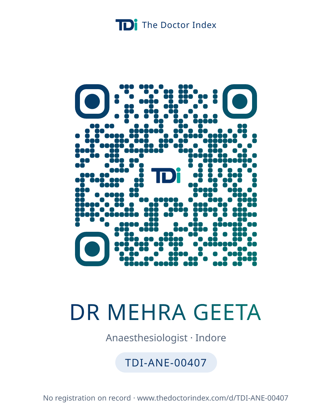 QR card for Dr Mehra Geeta, TDI-ANE-00407