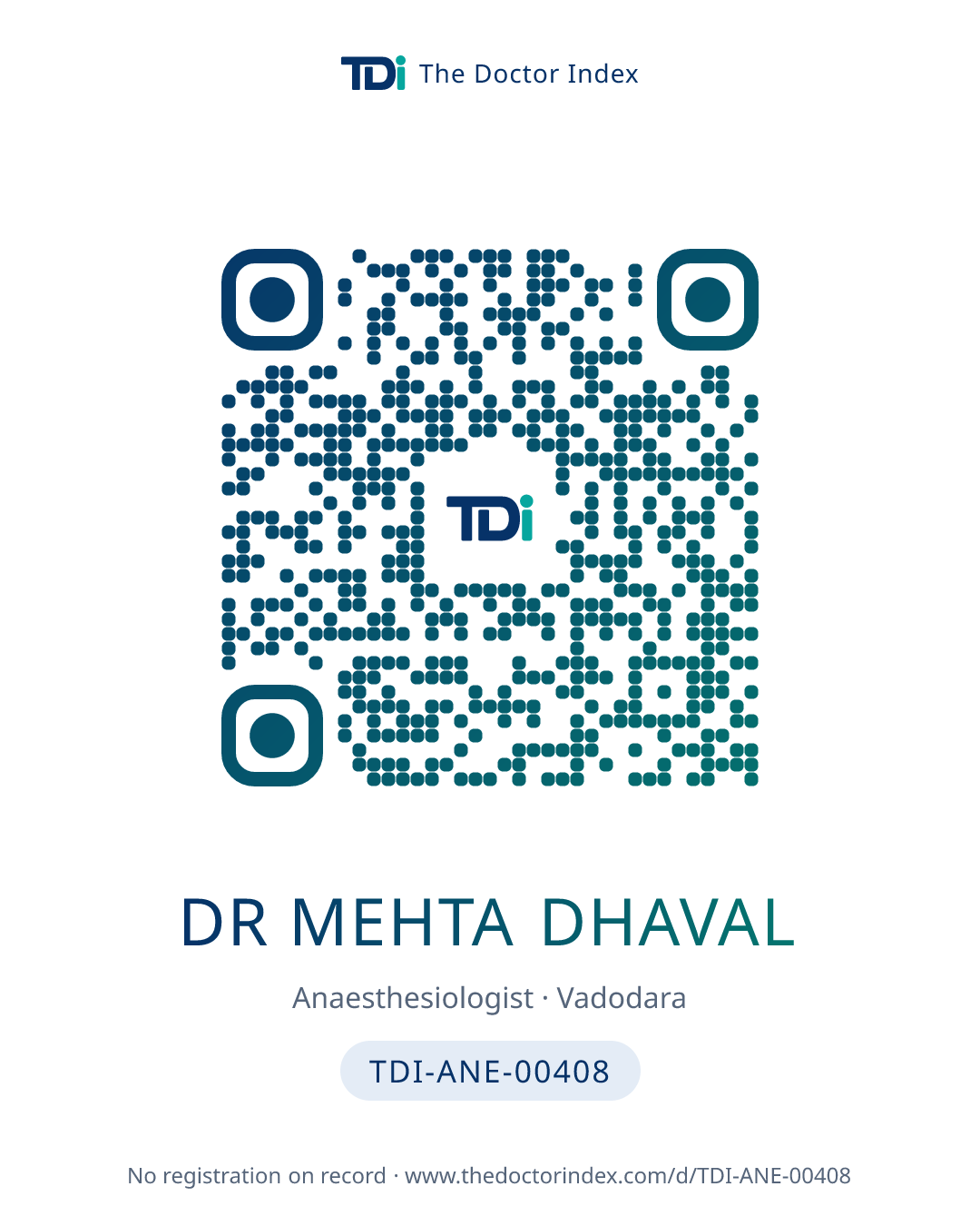 QR card for Dr Mehta Dhaval, TDI-ANE-00408