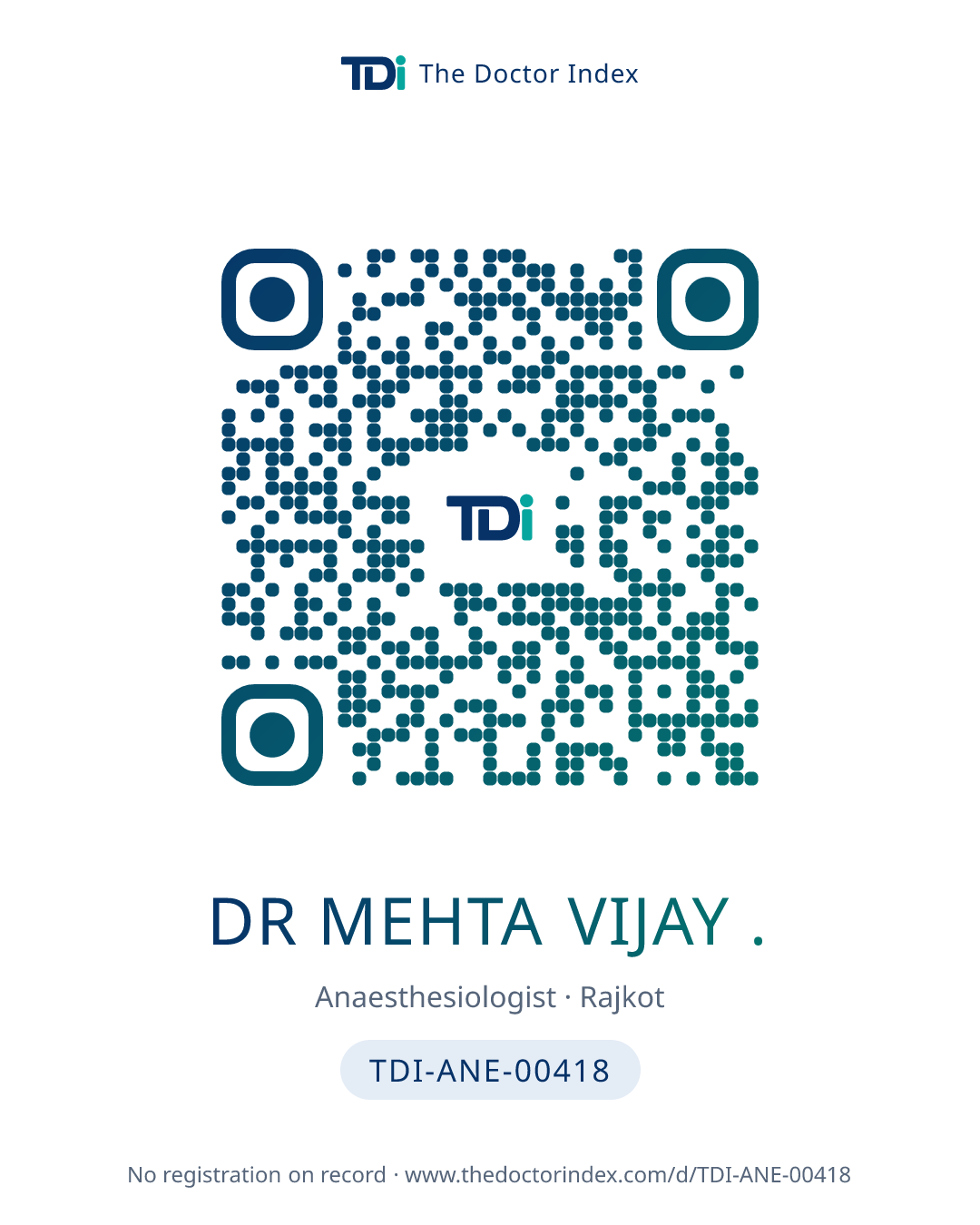 QR card for Dr Mehta Vijay ., TDI-ANE-00418