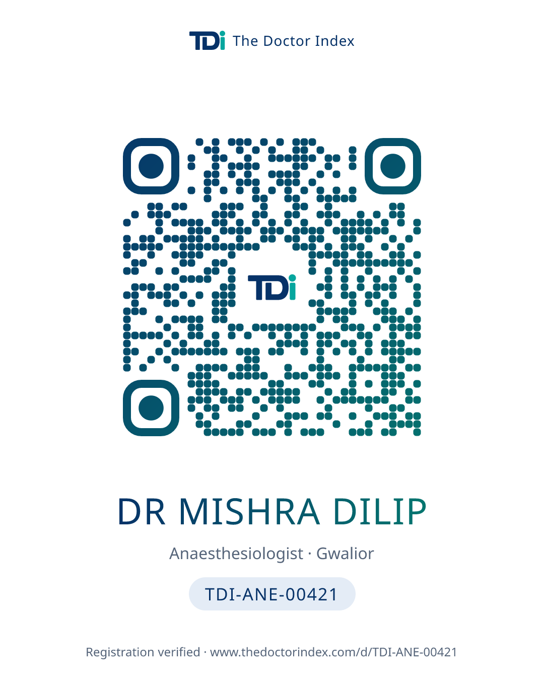 QR card for Dr Mishra Dilip, TDI-ANE-00421