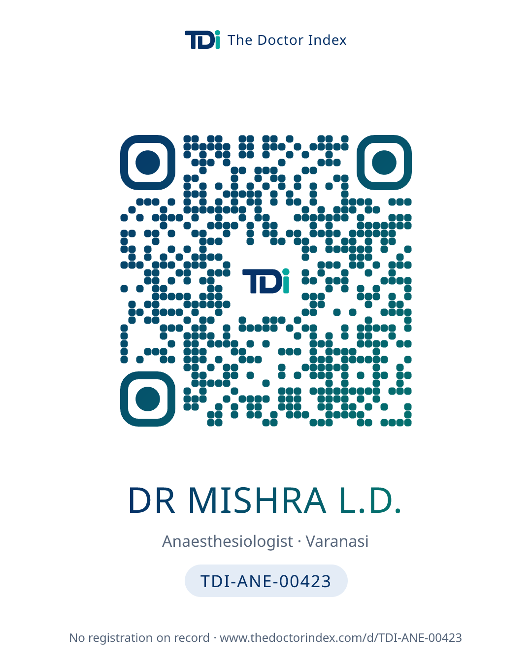 QR card for Dr Mishra L.D., TDI-ANE-00423