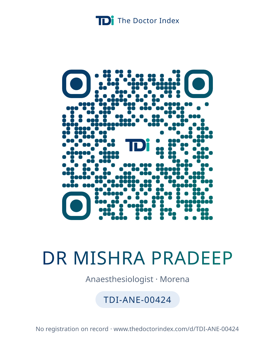 QR card for Dr Mishra Pradeep, TDI-ANE-00424