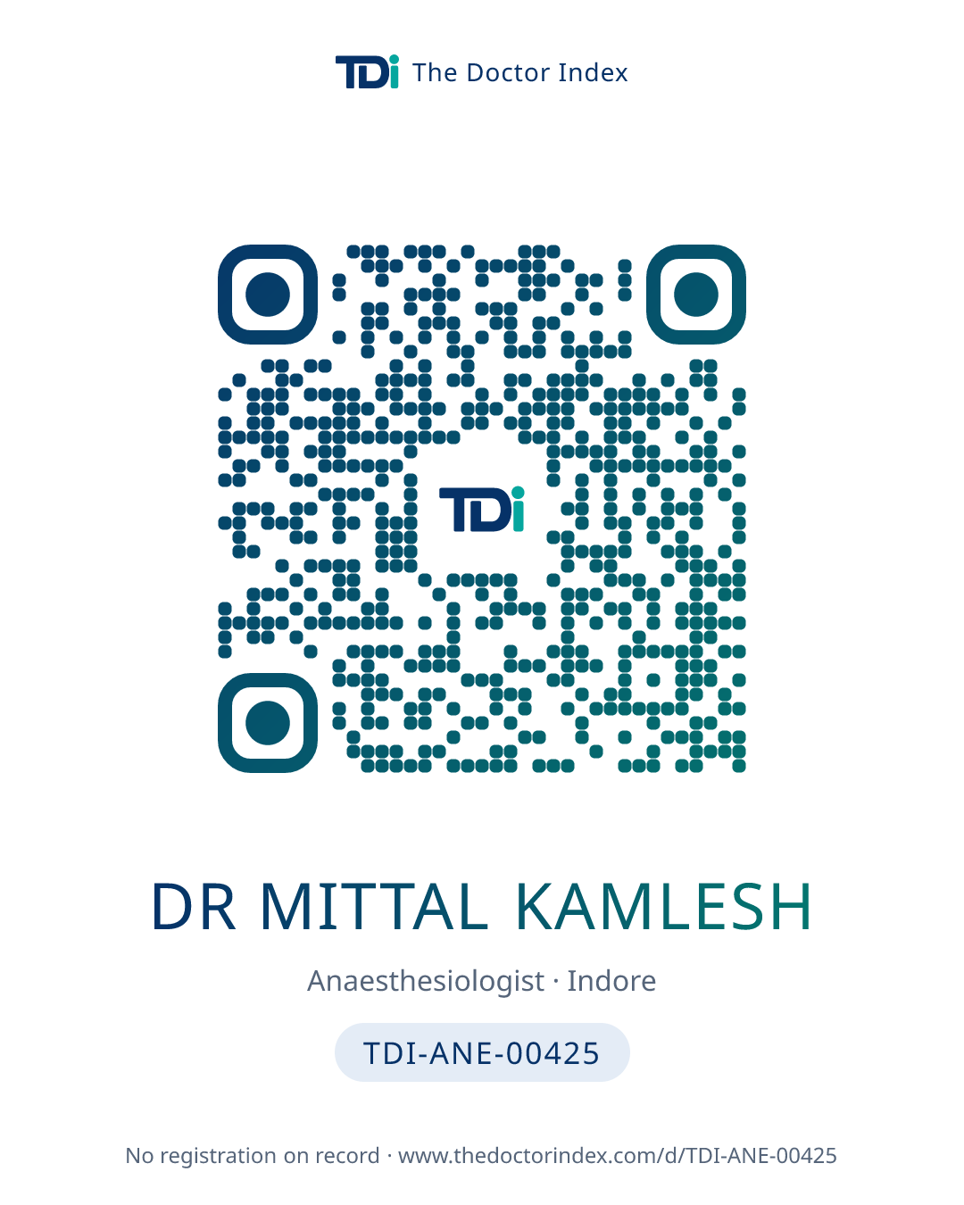 QR card for Dr Mittal Kamlesh, TDI-ANE-00425