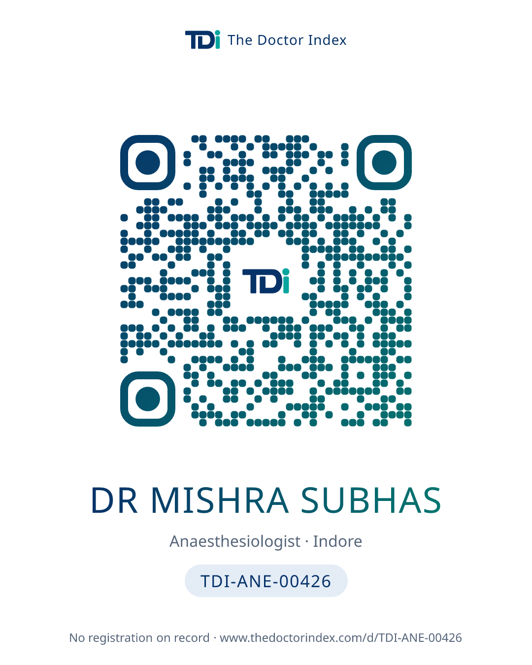 QR card for Dr Mishra Subhas, TDI-ANE-00426