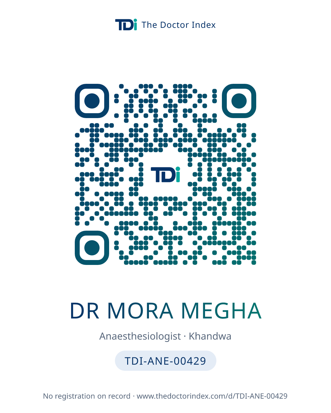 QR card for Dr Mora Megha, TDI-ANE-00429