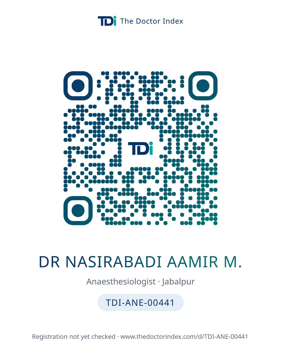 QR card for Dr Nasirabadi Aamir M., TDI-ANE-00441