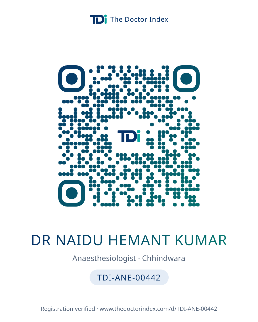 QR card for Dr Naidu Hemant Kumar, TDI-ANE-00442