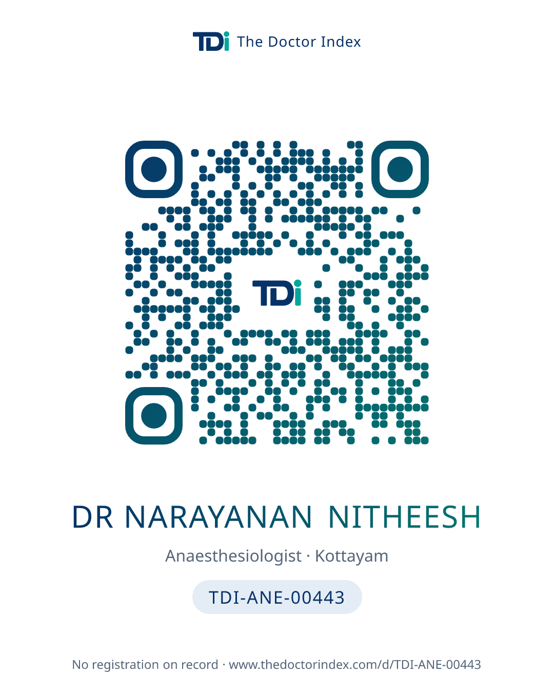 QR card for Dr Narayanan Nitheesh, TDI-ANE-00443