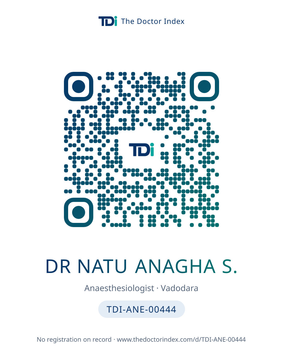 QR card for Dr Natu Anagha S., TDI-ANE-00444