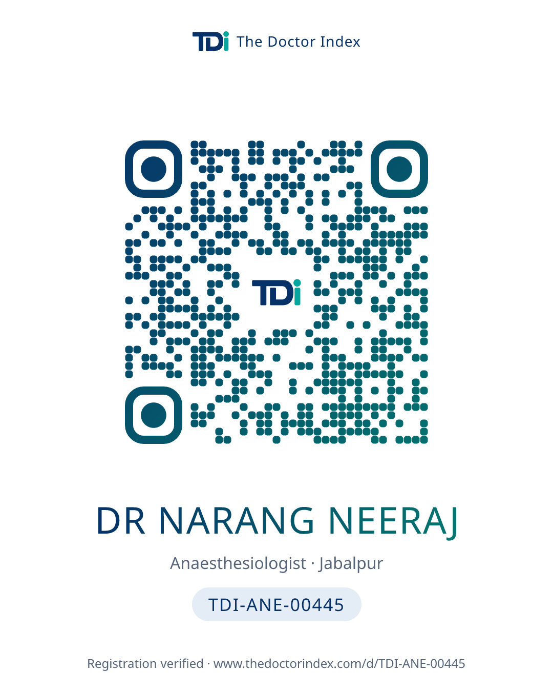 QR card for Dr Narang Neeraj, TDI-ANE-00445