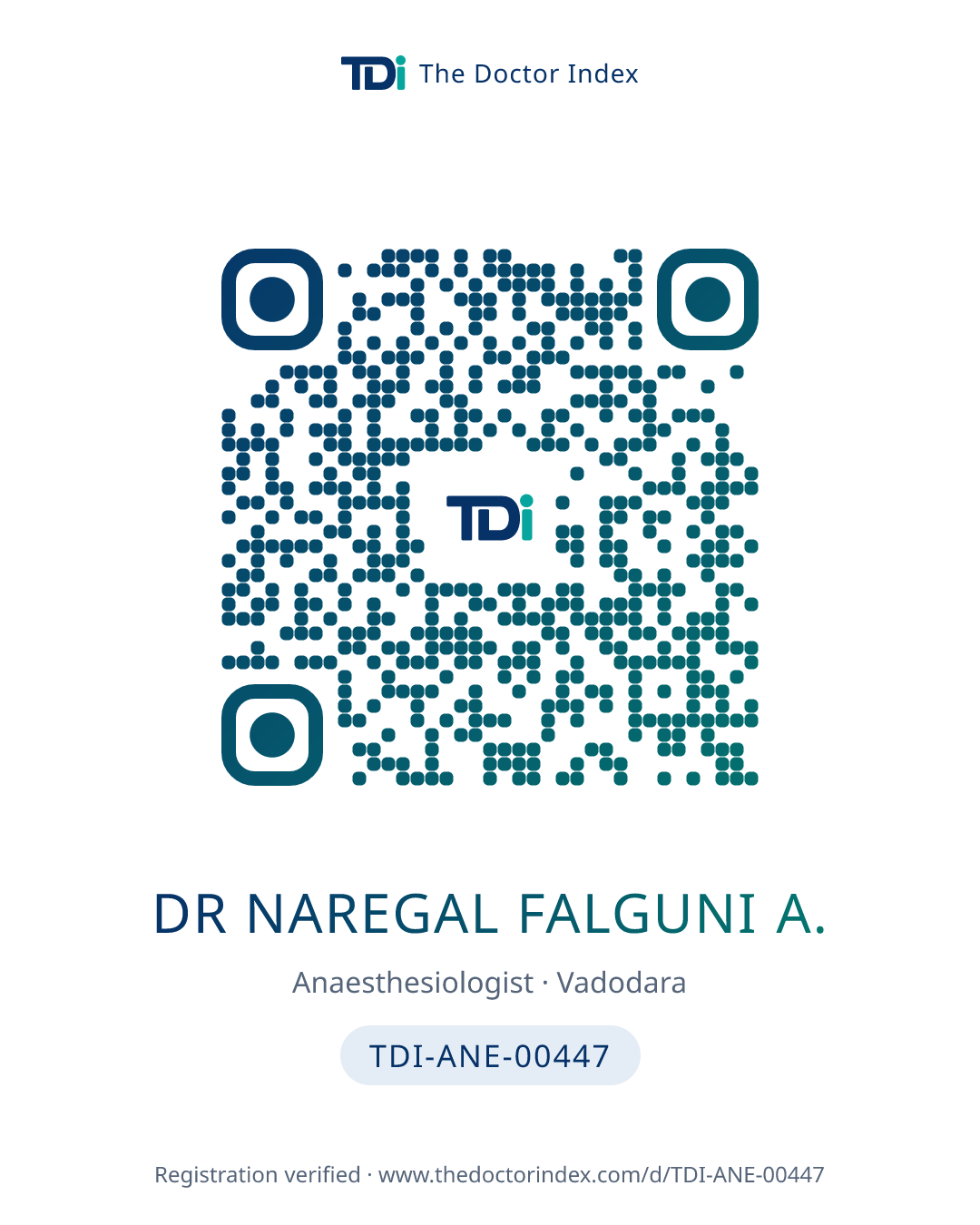 QR card for Dr Naregal Falguni A., TDI-ANE-00447