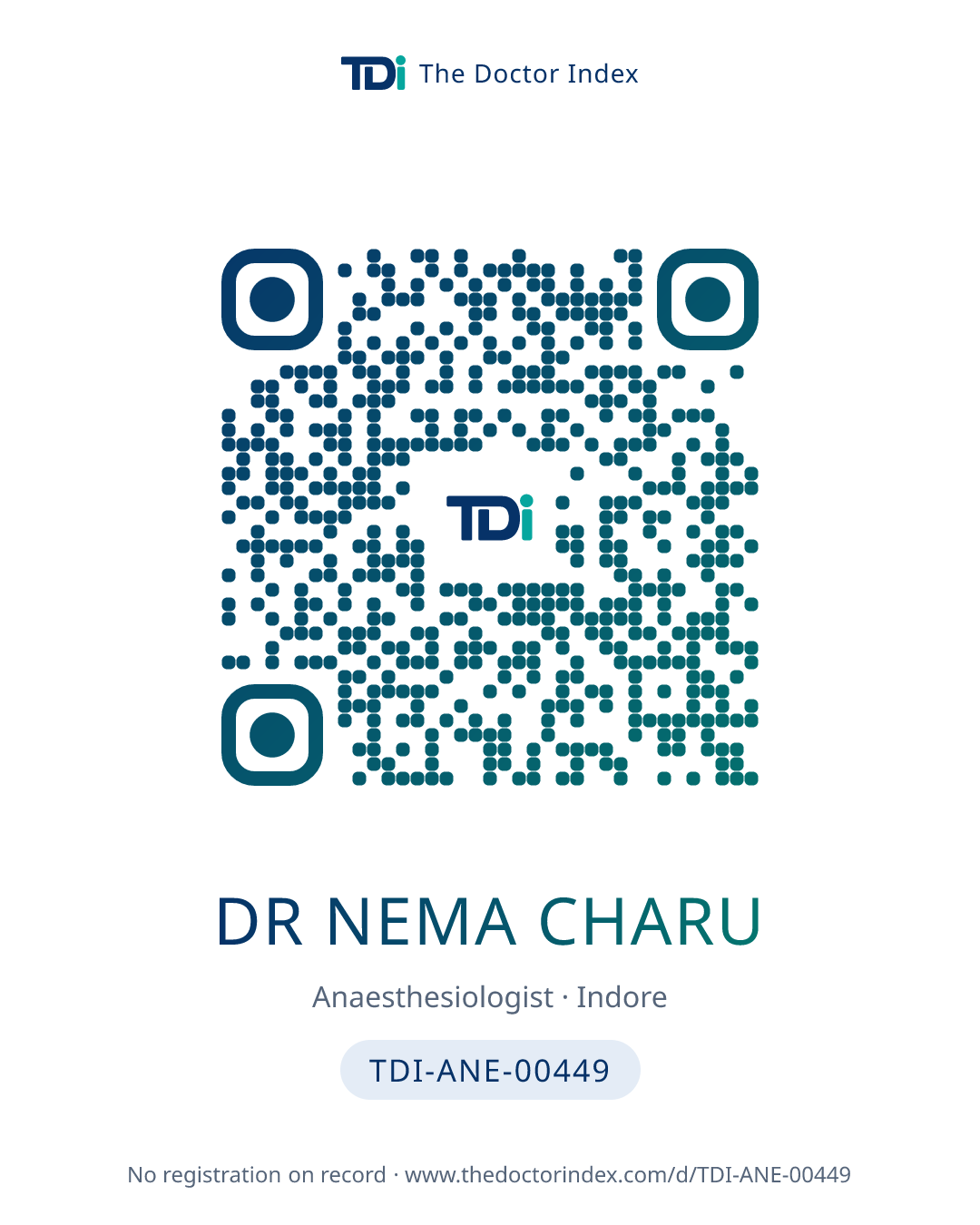 QR card for Dr Nema Charu, TDI-ANE-00449
