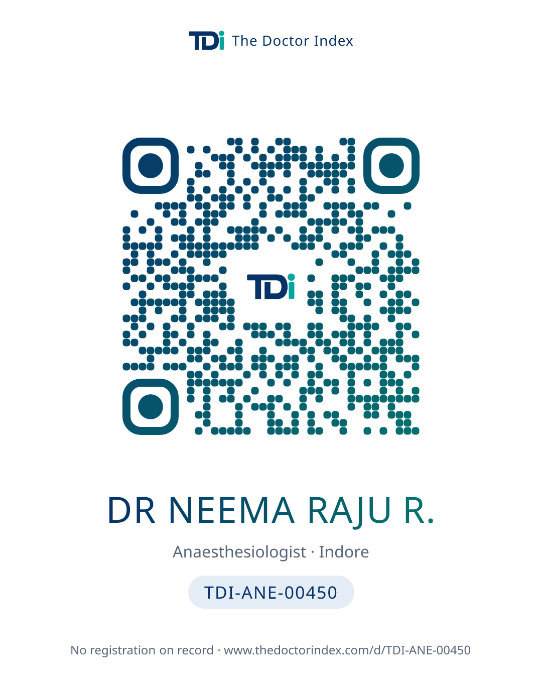 QR card for Dr Neema Raju R., TDI-ANE-00450