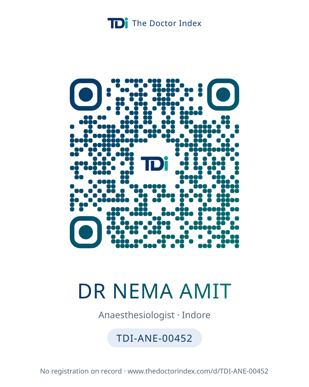 QR card for Dr Nema Amit, TDI-ANE-00452