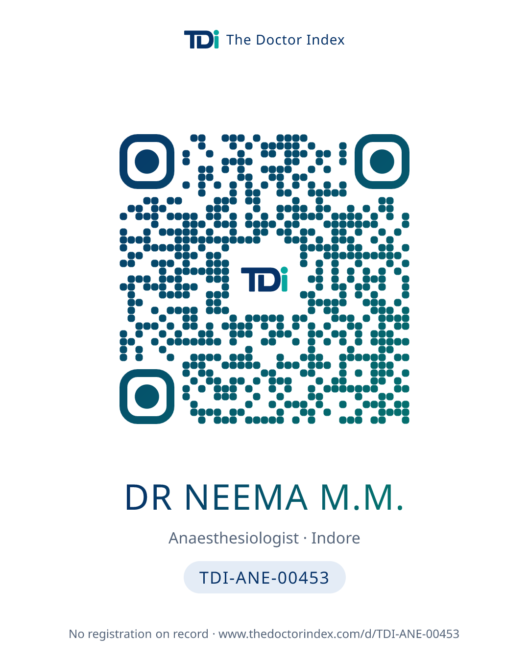 QR card for Dr Neema M.M., TDI-ANE-00453