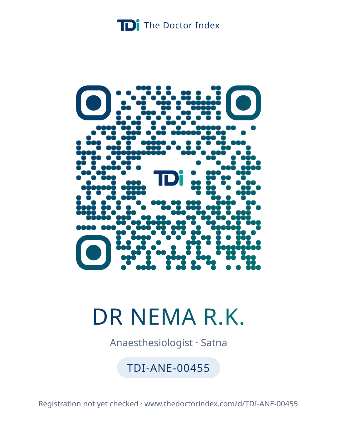 QR card for Dr Nema R.K., TDI-ANE-00455