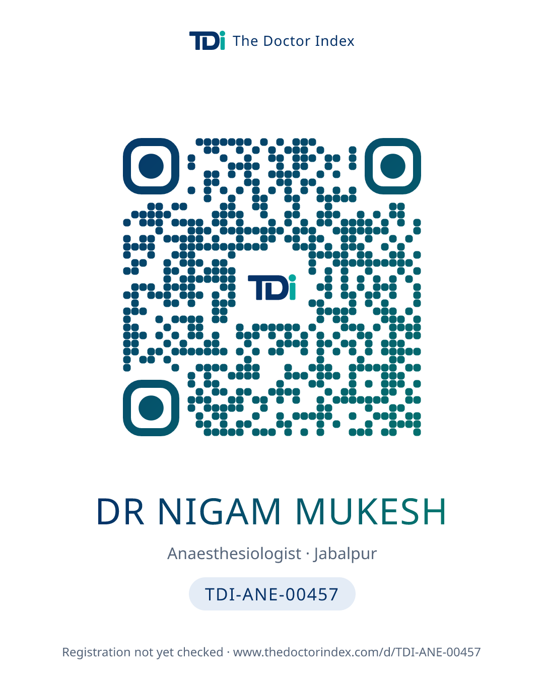 QR card for Dr Nigam Mukesh, TDI-ANE-00457