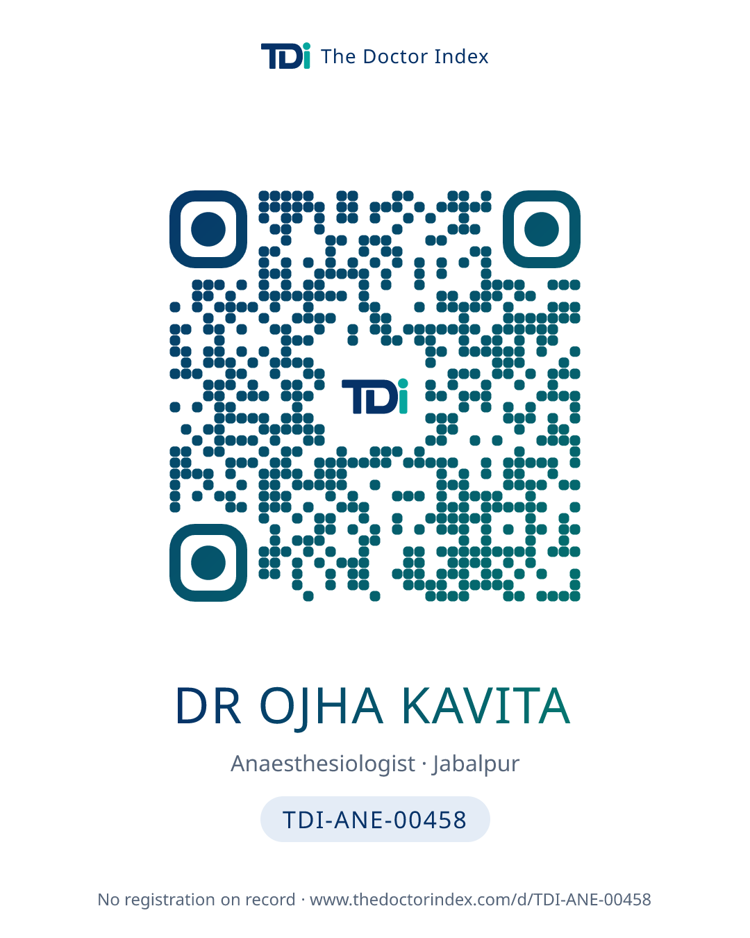 QR card for Dr Ojha Kavita, TDI-ANE-00458