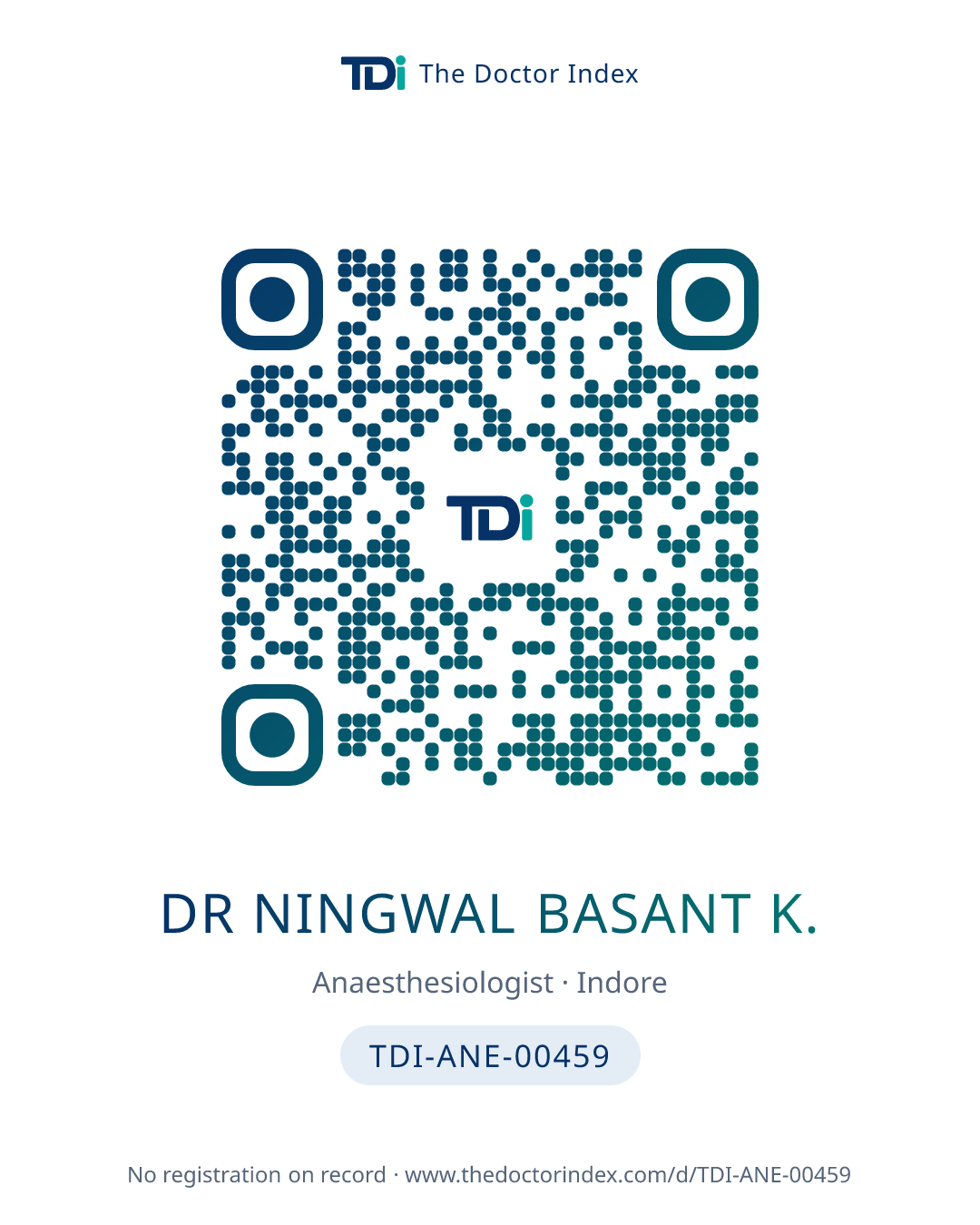QR card for Dr Ningwal Basant K., TDI-ANE-00459