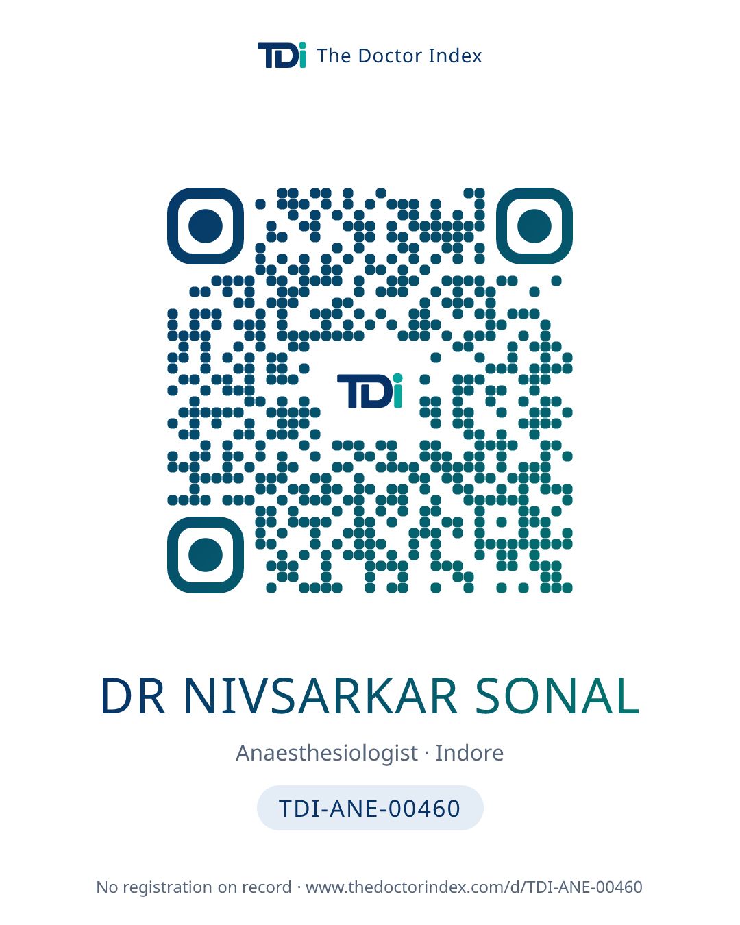 QR card for Dr Nivsarkar Sonal, TDI-ANE-00460